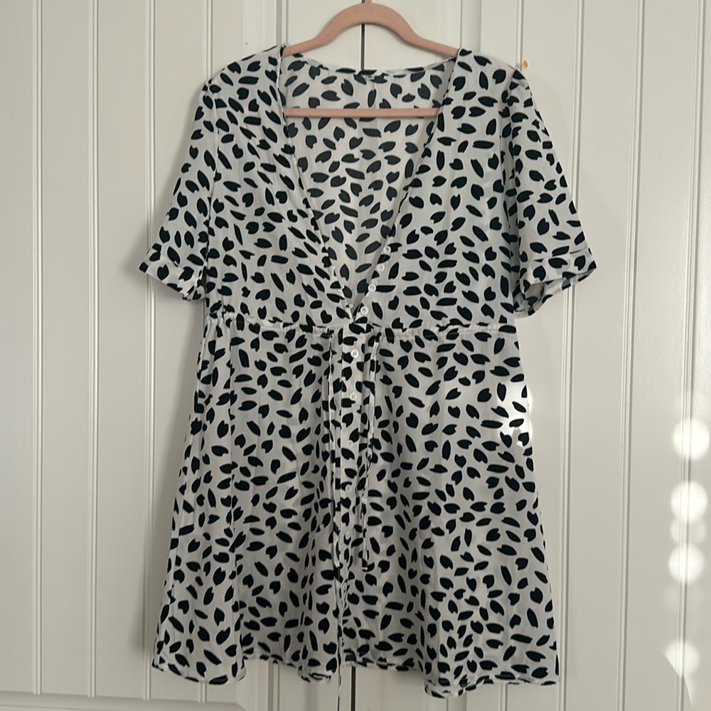 Black And White Drawstring Dress